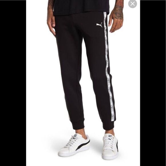 New with tags Puma Refined Elevated Logo Tape Sweatpants,black/puma white size L - Picture 5 of 9